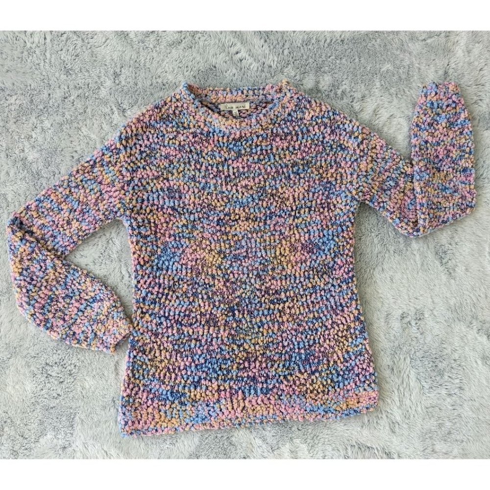 Love More Sz XS Women Chunky Knit Soft Sweater Long Sleeve Pastels Oversized EUC